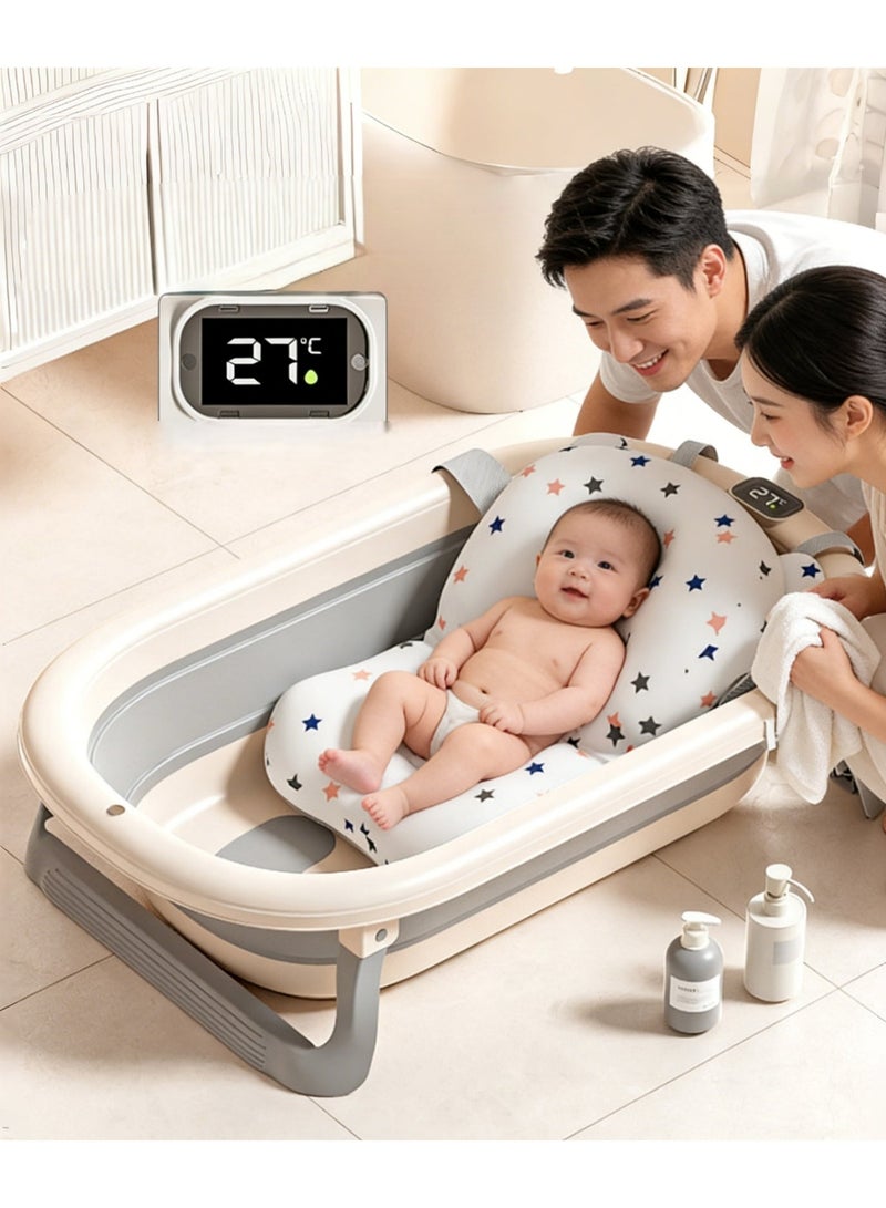 Bolivia's Foldable Baby Bathtub for Newborn to Toddler - LED Temperature Display, BPA-Free Non-Toxic, Anti-Slip Legs, Soft Cushion, Fast Drainage - Image 1